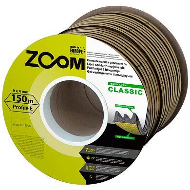 Уплотнитель "ZOOM Classic" Е-профиль черный 9х4 мм